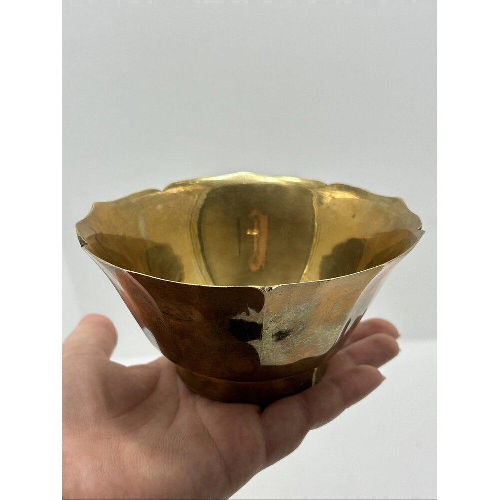 Vintage Small Brass Lotus Flower Bowl Trinket Jewelry Dish Candy Decor Home